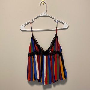Zara stripped tank with black lace trim